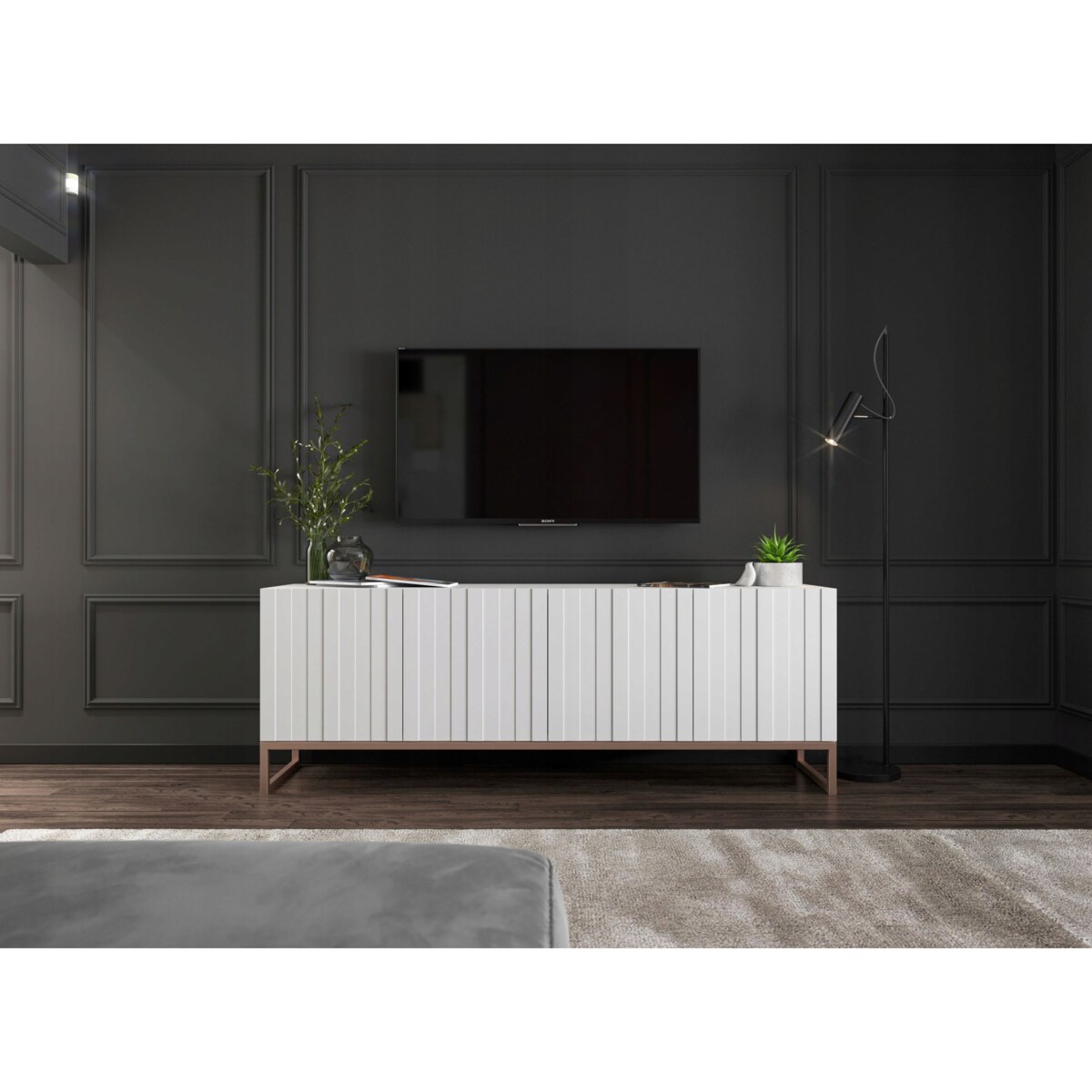 Szafka RTV Glamour Nowoczesna Komoda RTV Biały Mat 150 cm