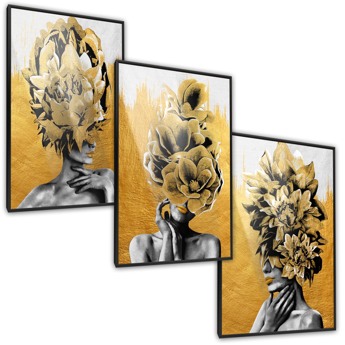 ZESTAW 3X PLAKAT W RAMIE KOBIECE PORTRETY ABSTRAKCJA KWIATY DO SALONU 60x80cm