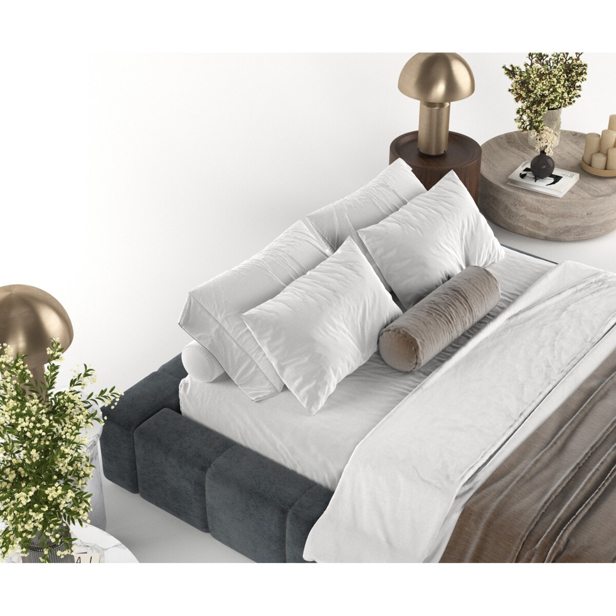 Łóżko tapicerowane KEA 160x200 z pojemnikiem, Antracyt, tkanina Terra NW 96