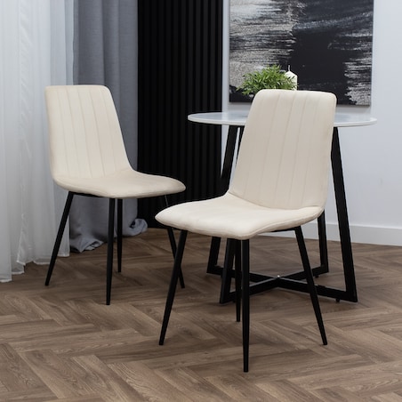 Krzesło welurowe tapicerowane beżowe pikowane czarne nogi