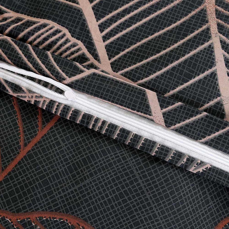 Pościel bawełniana 140x200 Carmela ciemno szara w miedziane liście, Cottonlove