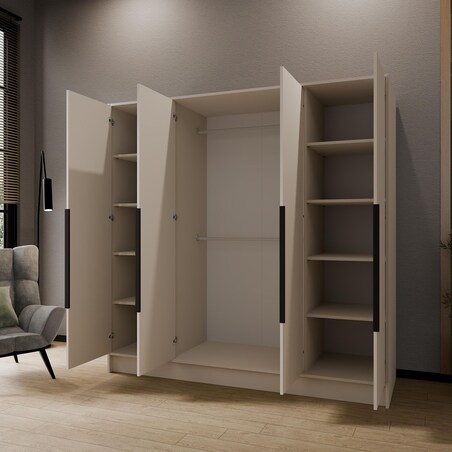 Szafa 200 gładka ORTO bez lustra z czarnymi uchwytami, kaszmirowa