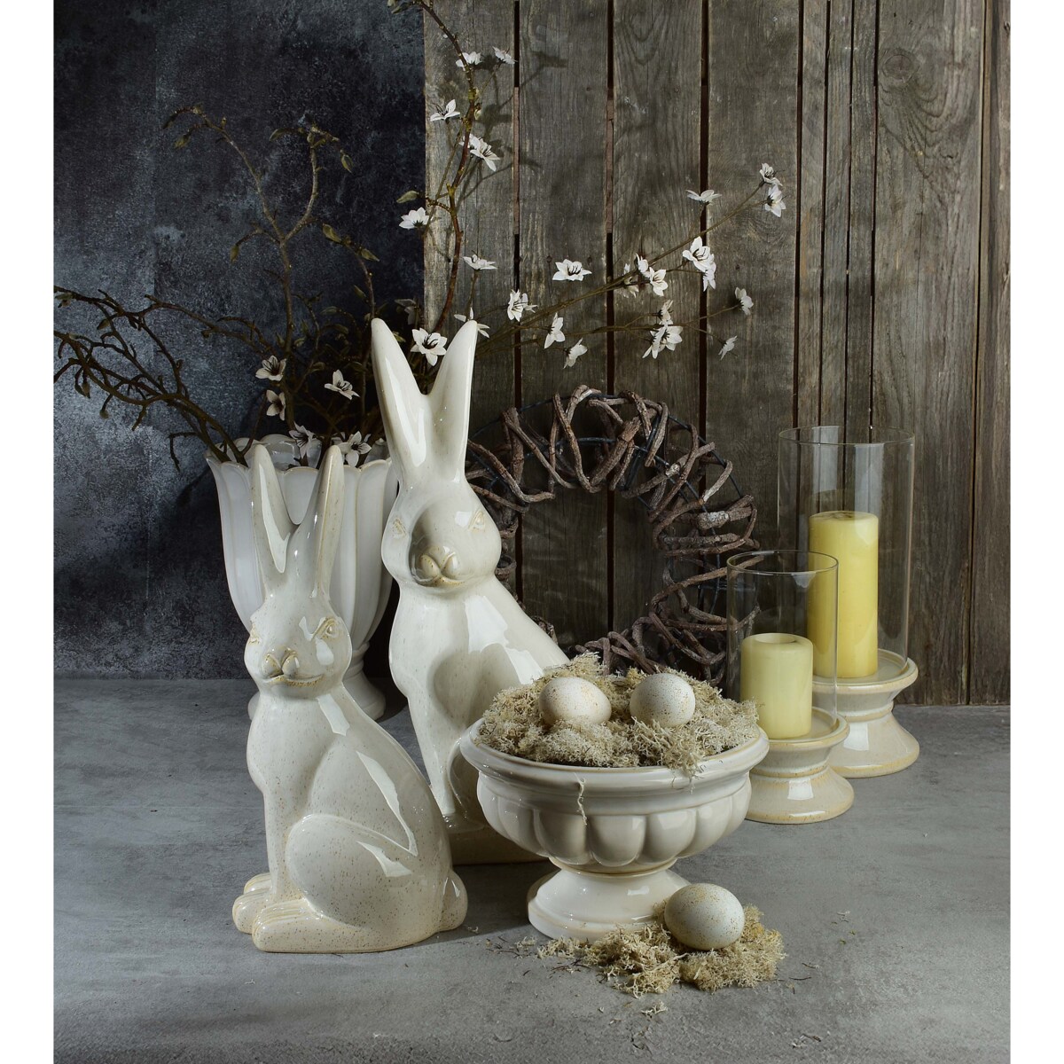 MAVE BEIGE Figura zając ceramiczna 19x18x40,5cm