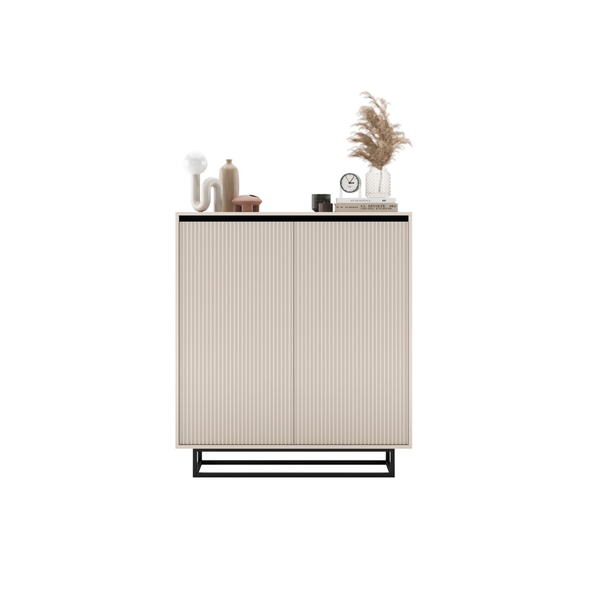 Komoda Glamour Szafka RTV Kaszmir MAT ryflowane fronty czarny stelaż 110,8 cm