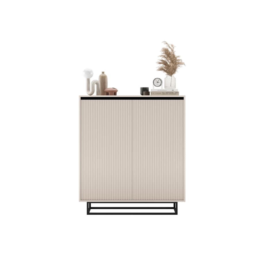 Komoda Glamour Szafka RTV Kaszmir MAT ryflowane fronty czarny stelaż 110,8 cm