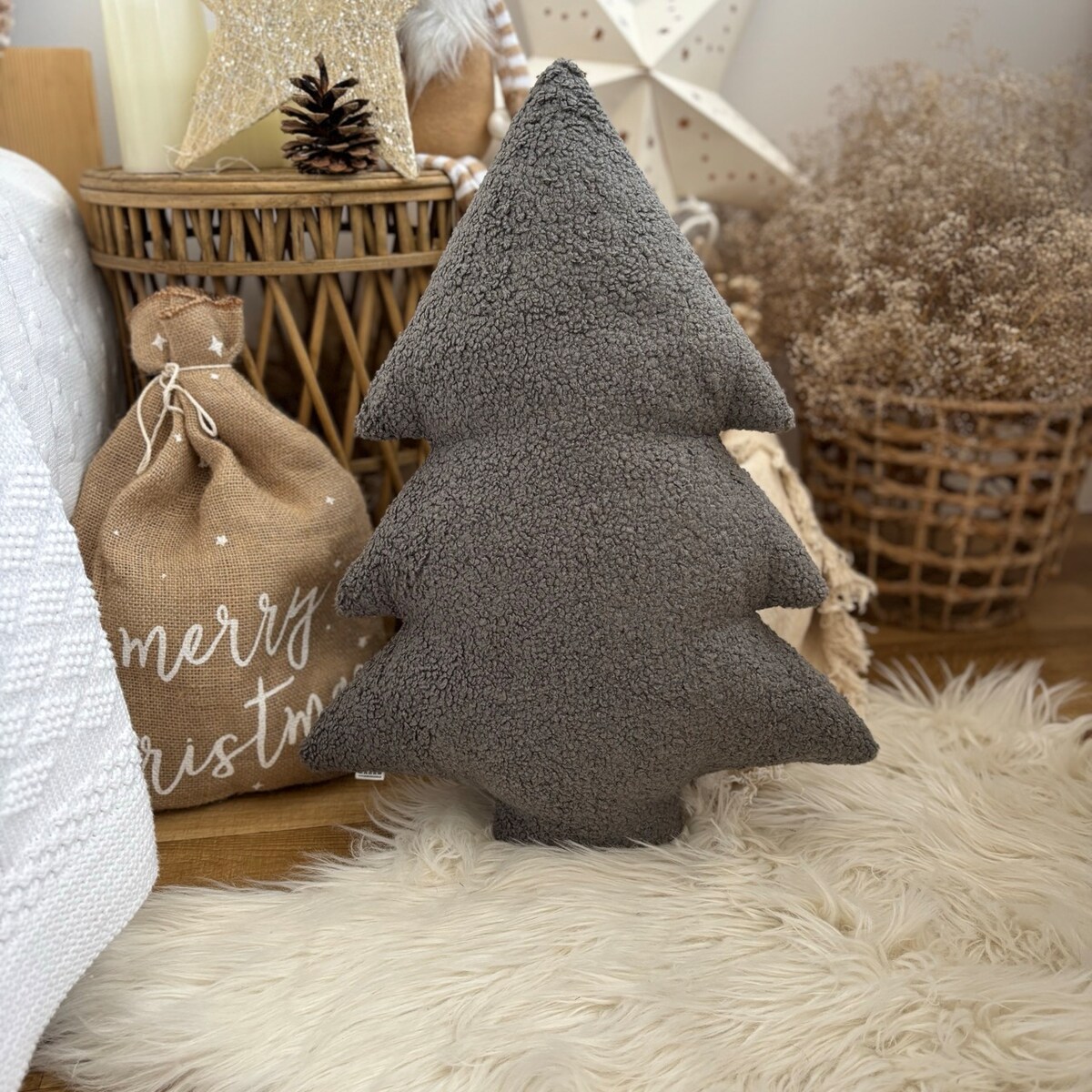 Poduszka Choinka boucle szara