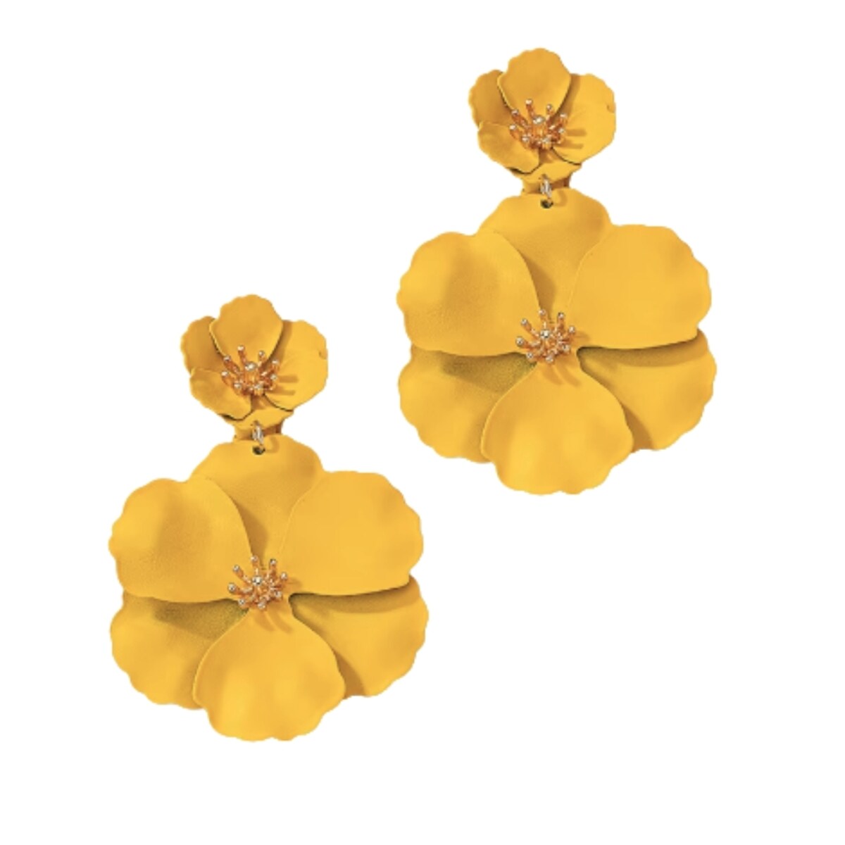 Żółte kolczyki z kwiatami na lato złote wiszące wyjściowe efektowne LEKKIE