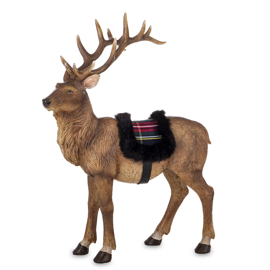 Figurka - stojący jeleń 30,5x23x11 cm OLEN-2 z futrzanym siodłem