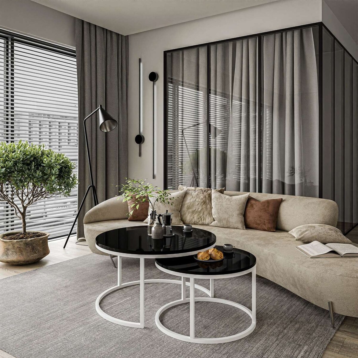 Okrągły stolik kawowy CIRI 2w1 biały czarny połysk 80/60 cm