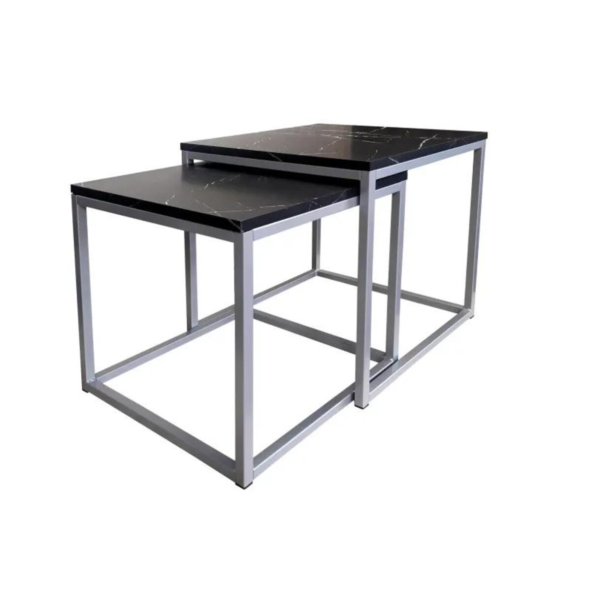 Stolik kawowy 2w1 CUBE marmur czarny/srebrny