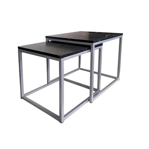 Stolik kawowy 2w1 CUBE marmur czarny/srebrny