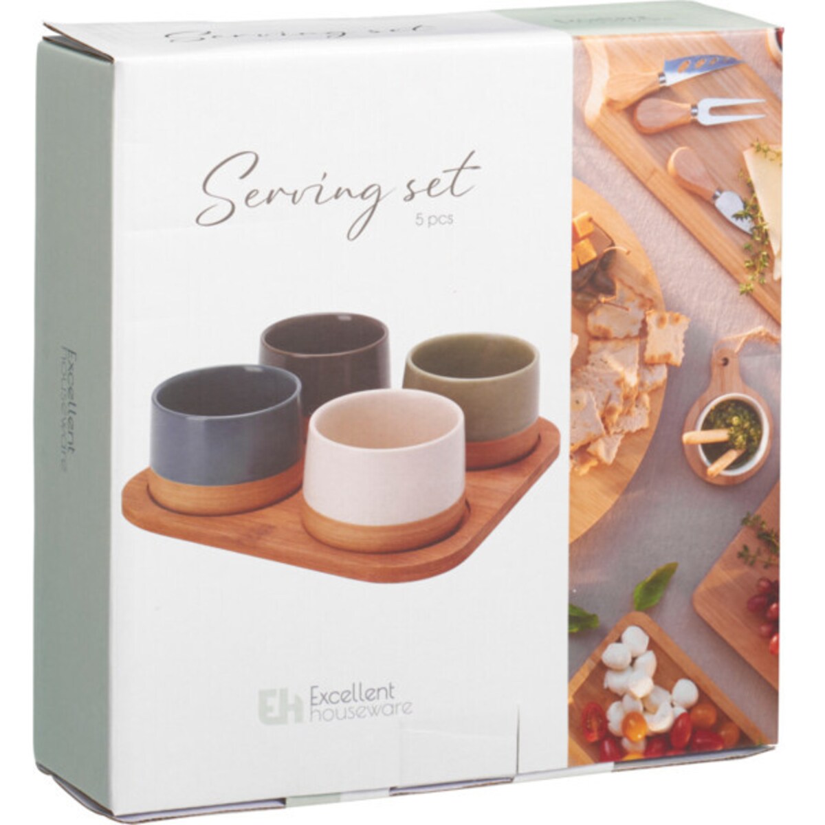 Miseczki na przekąski VOYO, 4 sztuki na bambusowej tacy