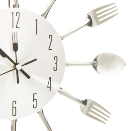 vidaXL Zegar ścienny z łyżek i widelców, srebrny, 31 cm, aluminium