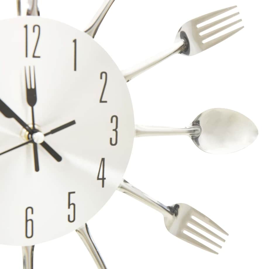 vidaXL Zegar ścienny z łyżek i widelców, srebrny, 31 cm, aluminium