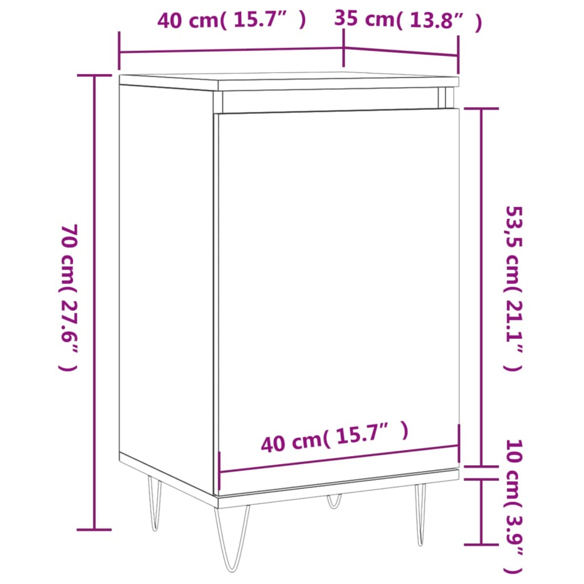 vidaXL Komoda, biała, 40x35x70 cm, materiał drewnopochodny
