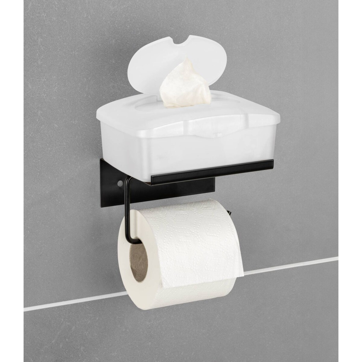 Metalowy uchwyt na papier z półeczką DESULO