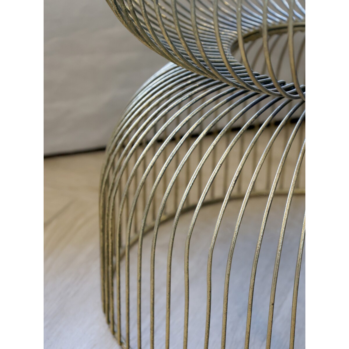 Stolik metalowy antyczny mosiądz ze szklanym blatem