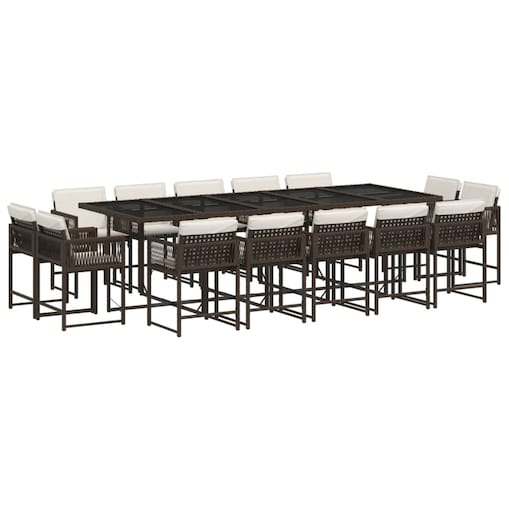 vidaXL 15-cz. zestaw mebli ogrodowych z poduszkami, brązowy, rattan PE