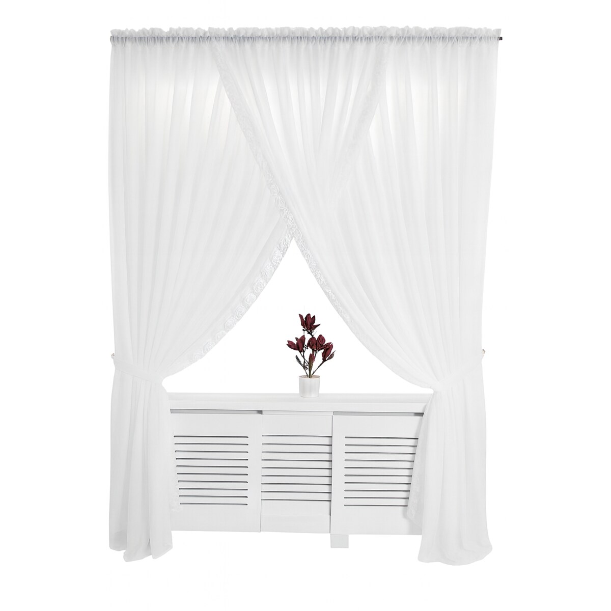 firana zakładana z rzędem róż | 400x250 | taśma marszcząca | biała