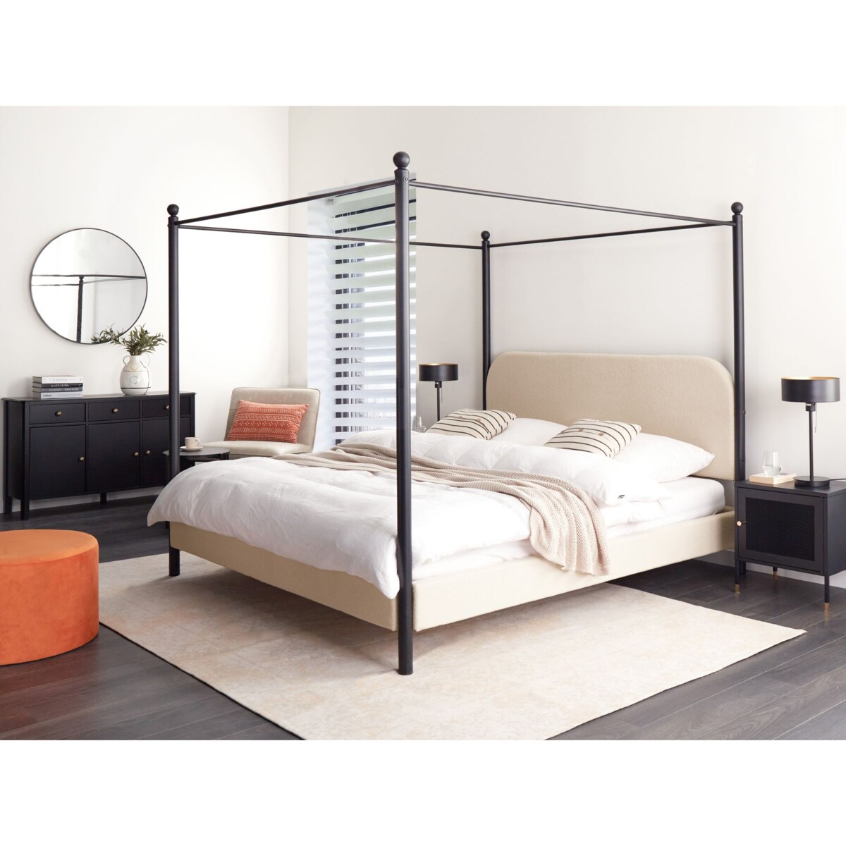 Łóżko z baldachimem Boucle DANNEMOIS 180 x 200 cm Beżowy