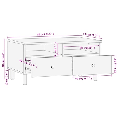 vidaXL Stolik kawowy, czarny, 80x54x40 cm, lite drewno mango