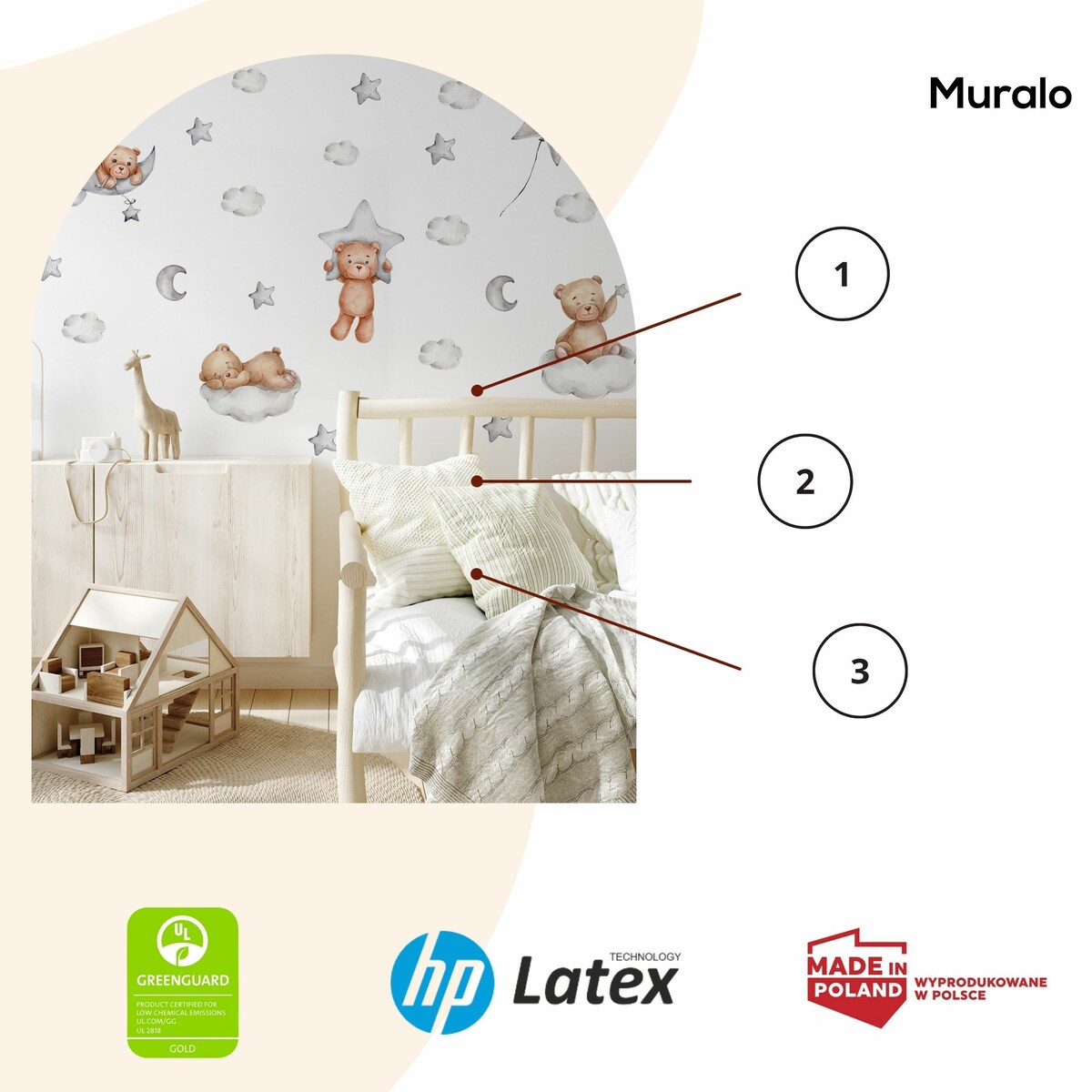 Naklejki Misie na szarych chmurkach 60x30cm