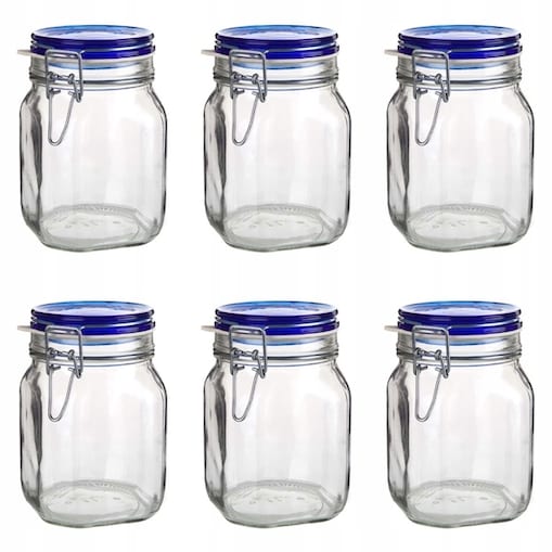 6x SŁOIK HERMETYCZNY z klipsem szklany 1 L BORMIOLI weki na grzyby kapusta