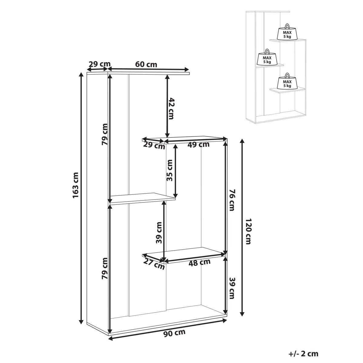 Regał na książki 3 półki KAHNTAH 163 cm Jasnobrązowy