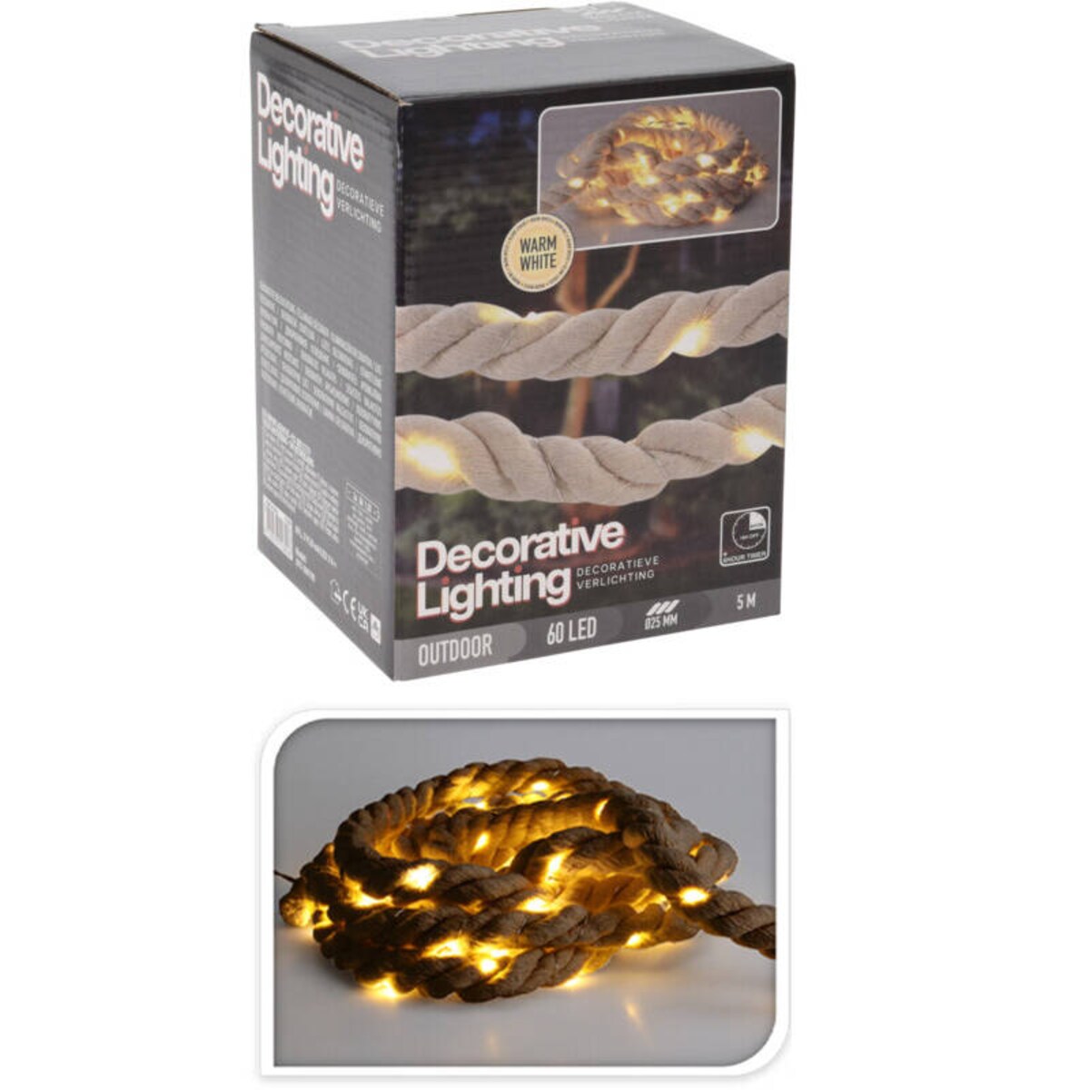 Lampki Led na jutowym sznurze, 60 lampek, 4 m