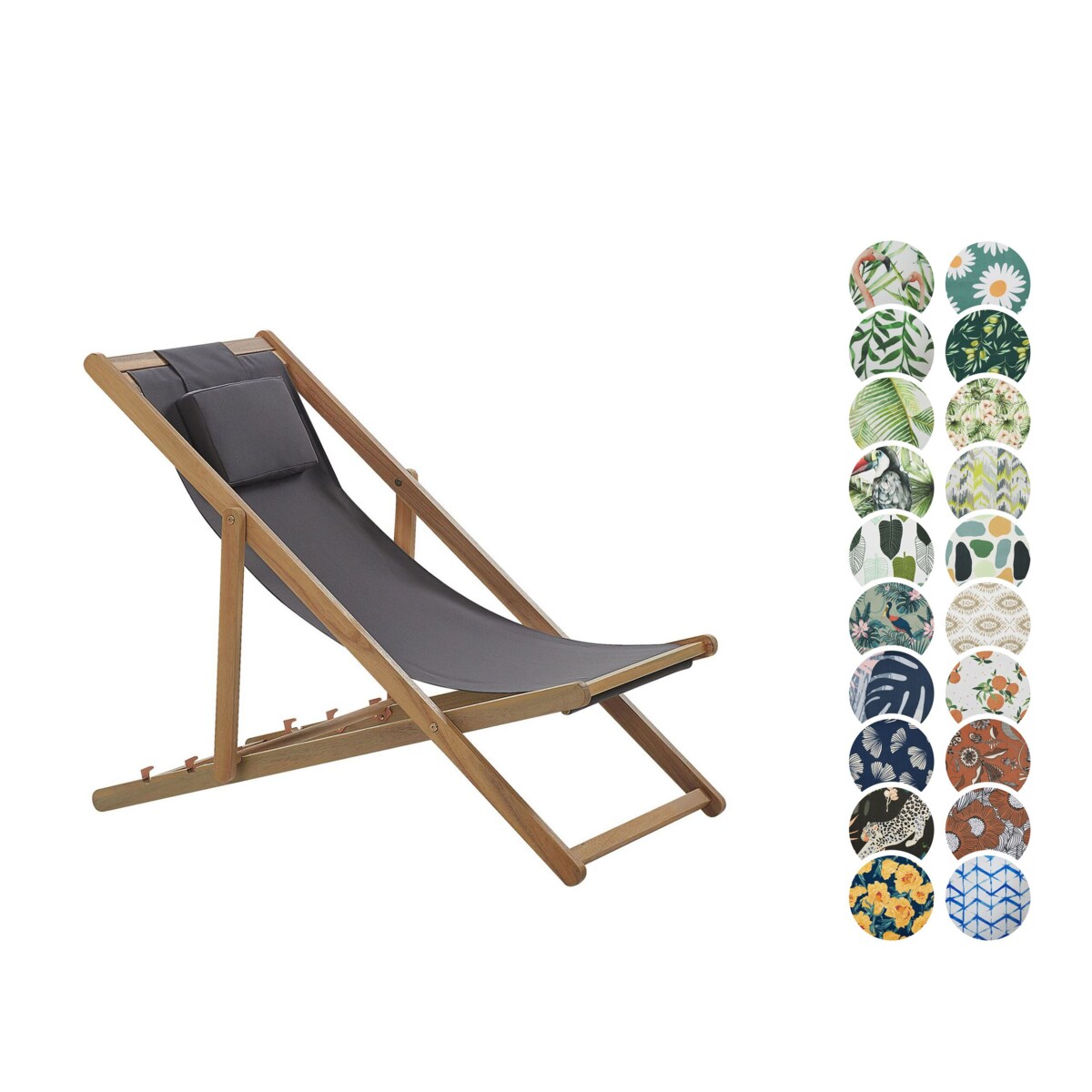 Leżak ogrodowy składany AVELLINO z zestawem wymiennych tkanin Drewno akacjowe Ciemnobrązowy