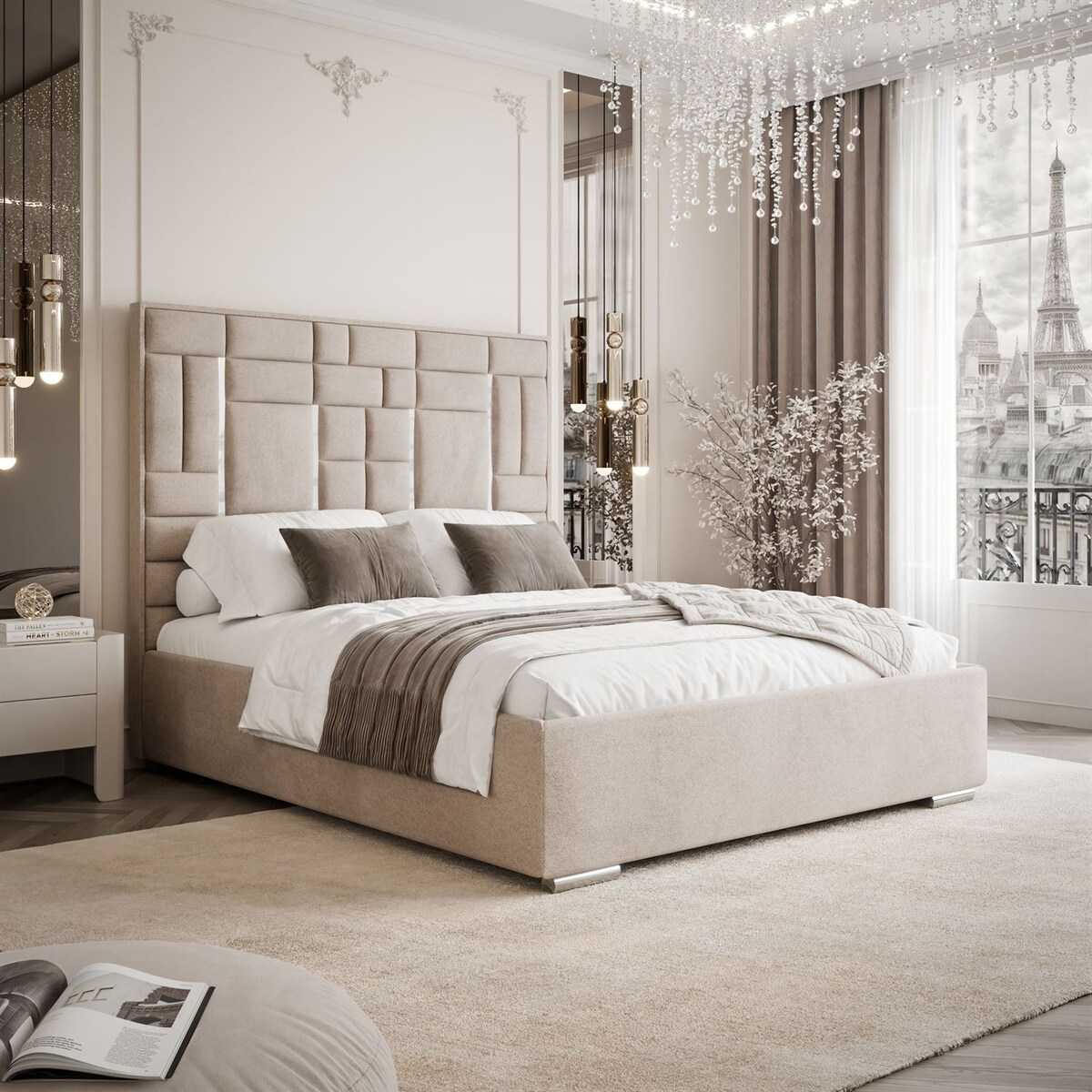 Łóżko tapicerowane BRIGITTE SILVER, pojemnik na pościel, s34, 180x200, Element 17