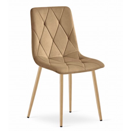 Krzesło Do Jadalni Kuchni Salonu Libra - Brązowy Aksamit / Nogi Kolor Drewna X 4