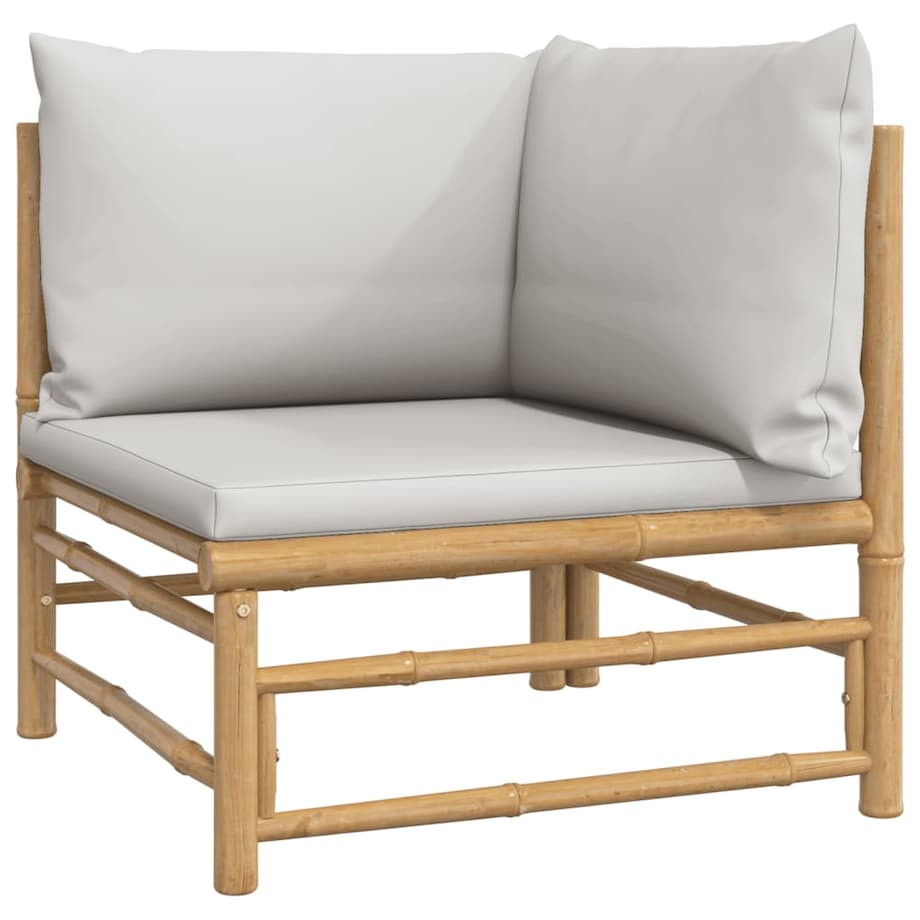 vidaXL Narożna sofa ogrodowa z jasnoszarymi poduszkami, bambusowa