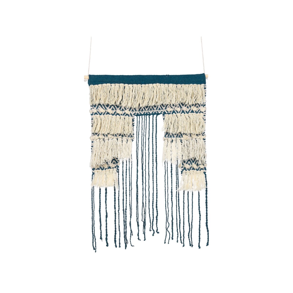 Dekoracja ścienna z frędzlami bawełniana niebiesko-beżowa NADRA