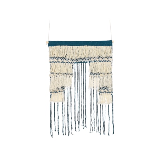 Dekoracja ścienna z frędzlami bawełniana niebiesko-beżowa NADRA