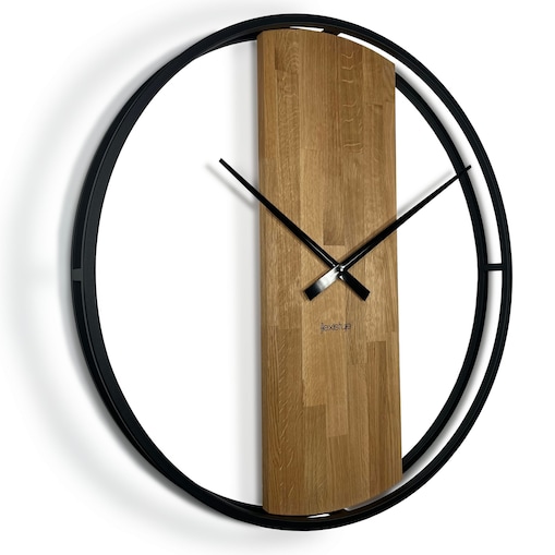 Zegar okrągły dębowy LOFT OVAL metal 80cm
