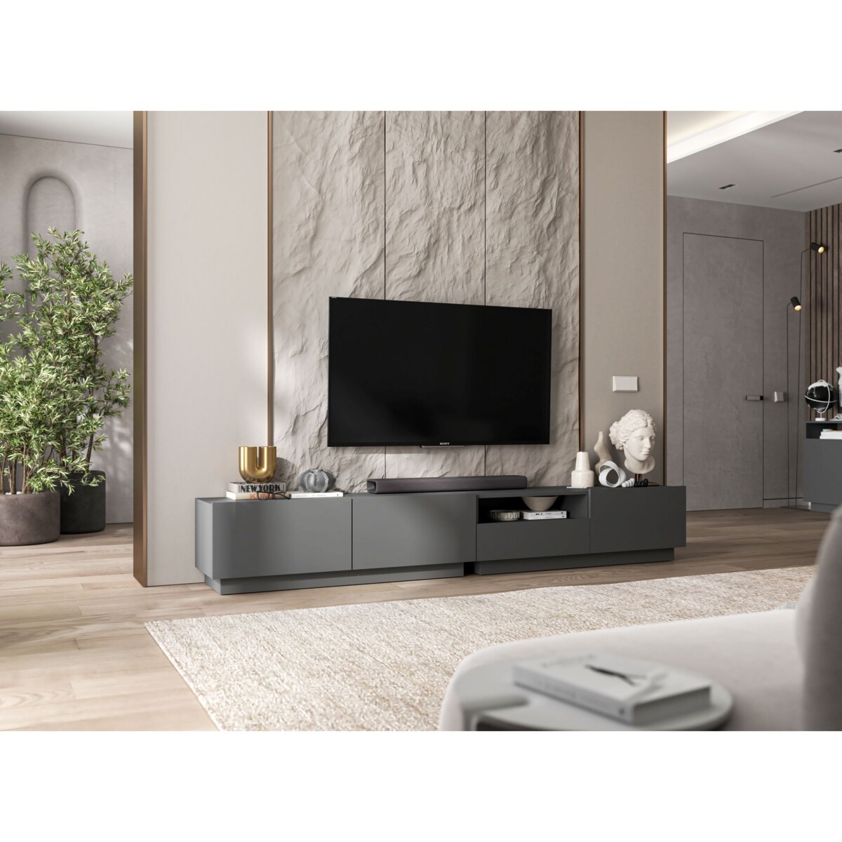 Szafka RTV Loft Stojąca / Wisząca Grafit MAT Komoda RTV Szuflada 240 cm