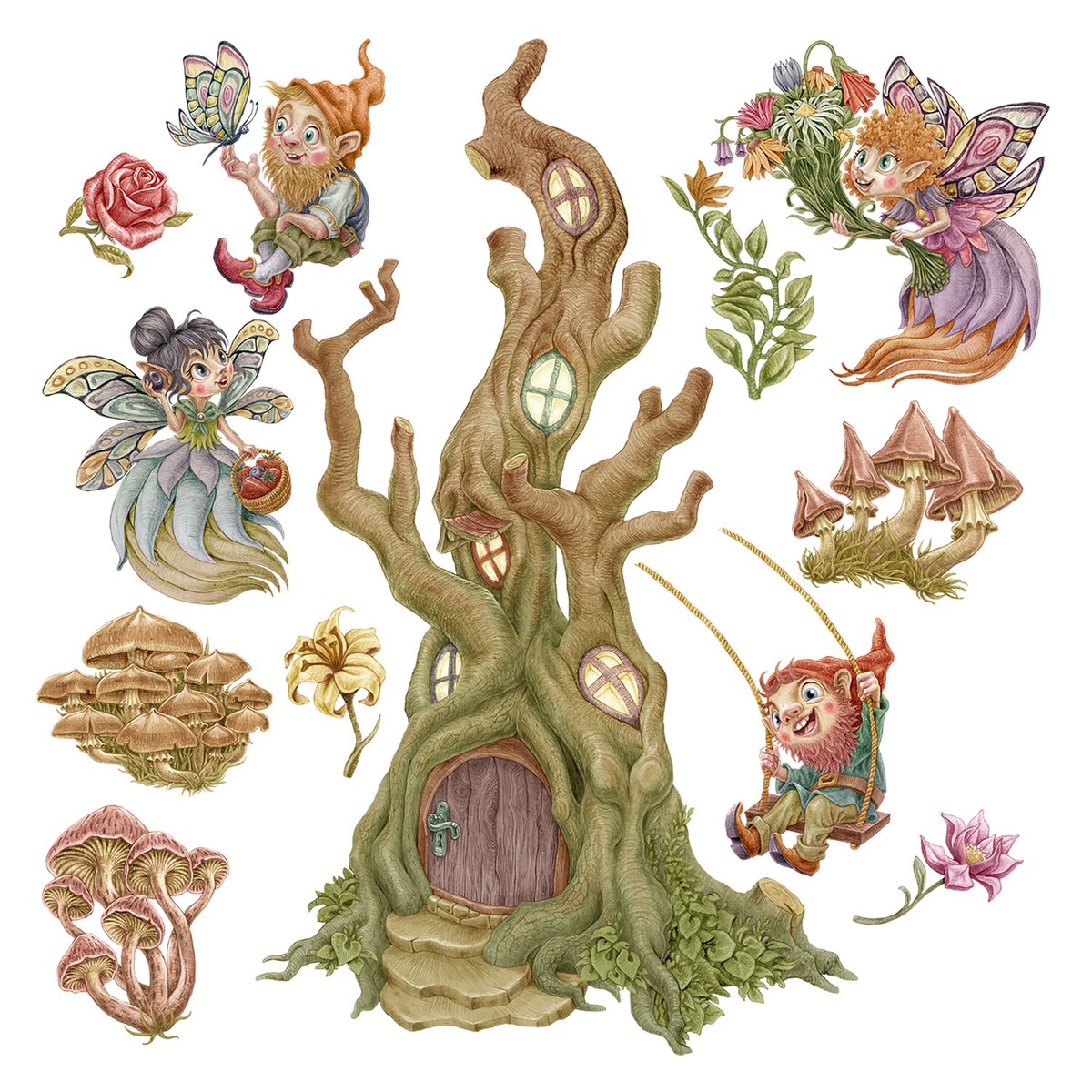 Zestaw naklejek na ścianę, Wróżkowy las, 80cm