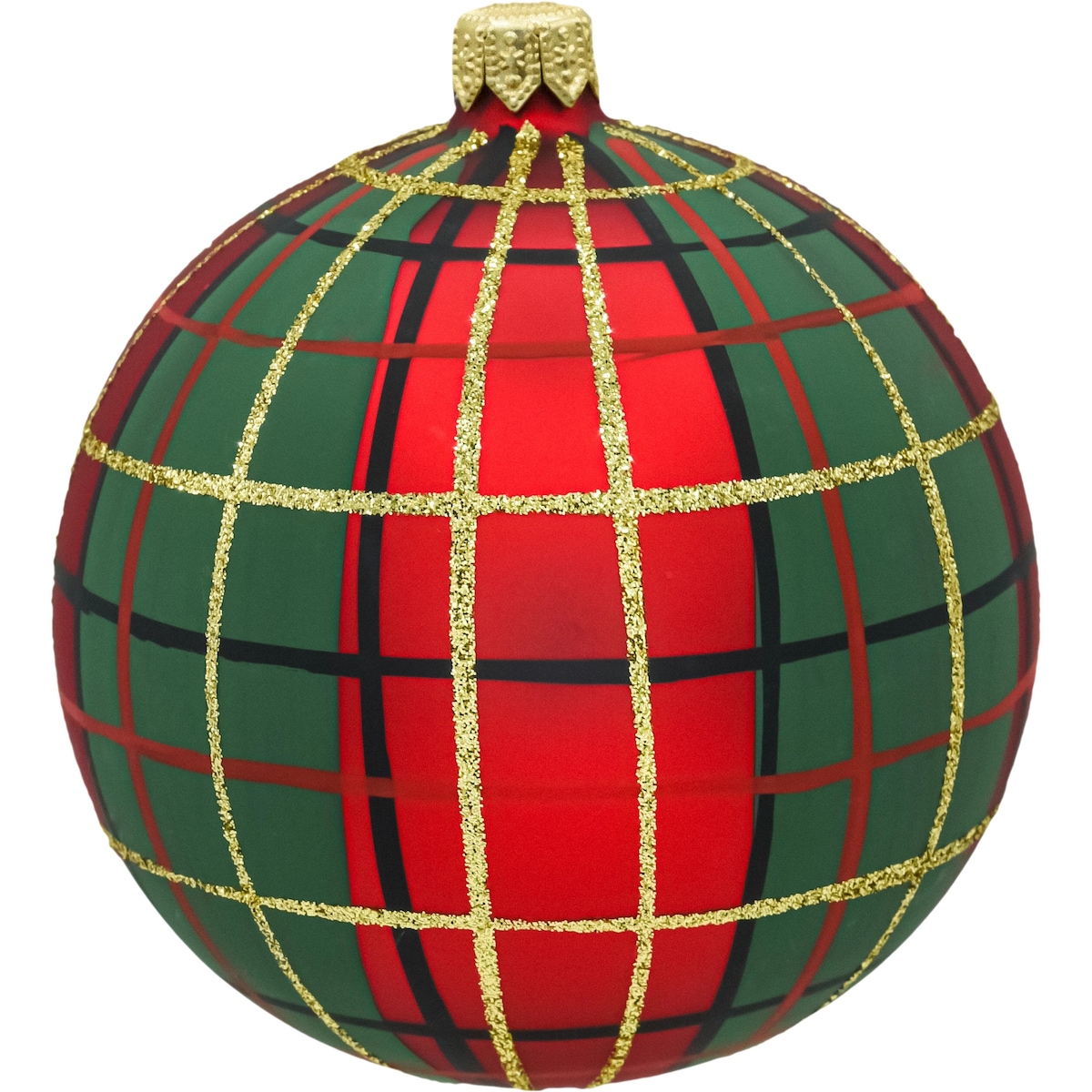 Bombka choinkowa: Szkocka krata ze złotymi akcentami: czerwono-zielona