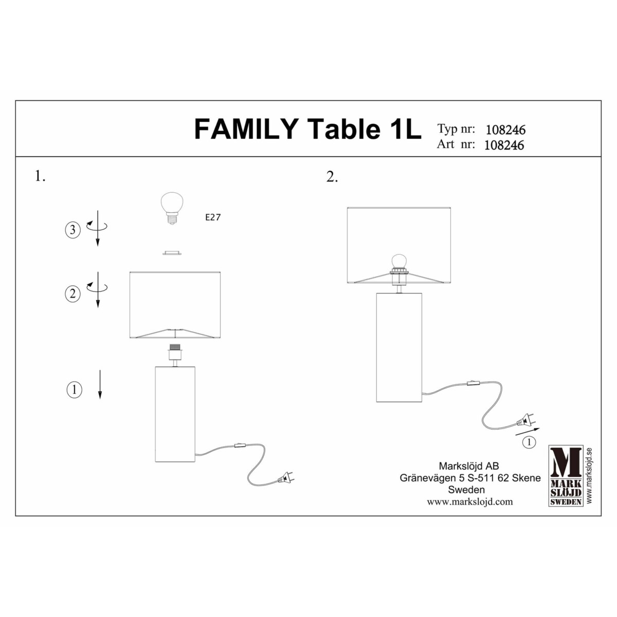 Nowoczesna lampa nocna Family na szafkę nocną biała czarna