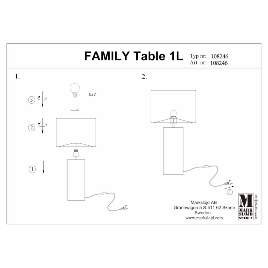 Nowoczesna lampa nocna Family na szafkę nocną biała czarna