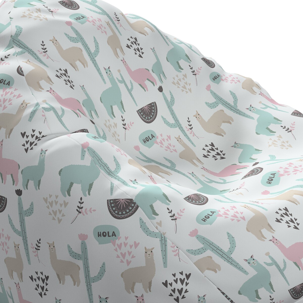 Worek do siedzenia Bowli, pastelowe lamy na jasnoszarym tle, Ø80 x 115 cm, Magic Collection