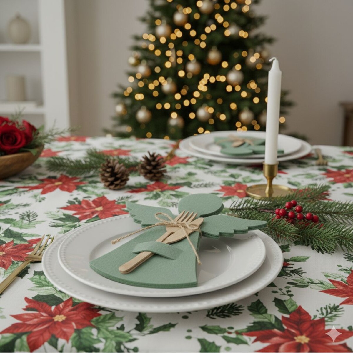 Filcowa kieszonka na sztućce w kształcie aniołka, 22 x 20 cm