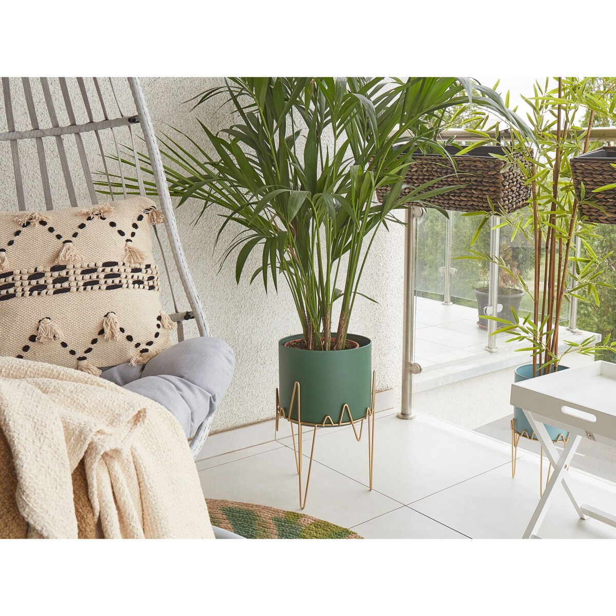 Doniczka na stojaku metalowa 28 x 28 x 50 cm zielono-złota KALANDRA