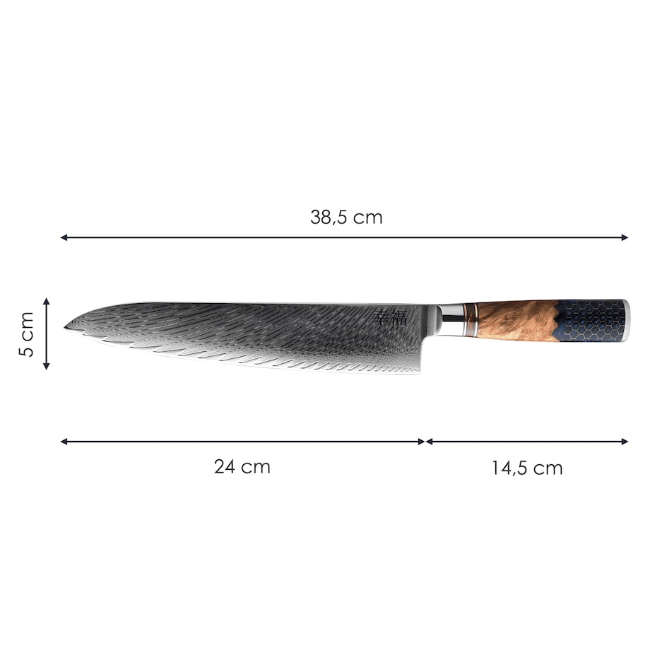 Japoński nóż szefa kuchni Koufuku w pudełku prezentowym Stal damasceńska AUS-10 Profesjonalny nóż