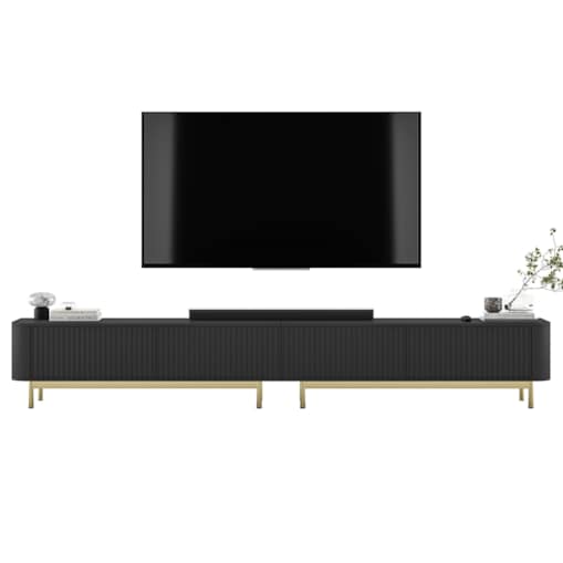 Szafka RTV Komoda RTV 280 cm Glamour Czarny Mat Złoty Stelaż