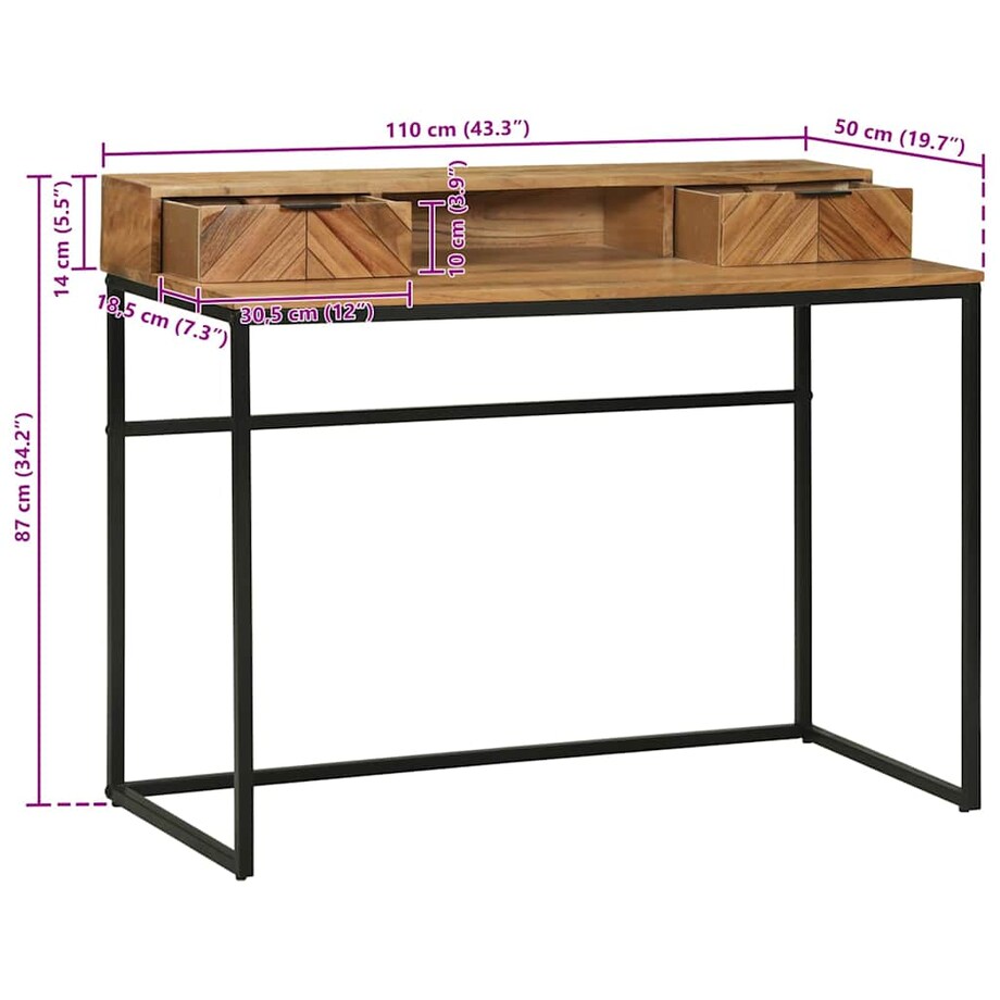vidaXL Biurko z szufladą Brązowy 110 x 50 x 87 cm Lite drewno akacjowe