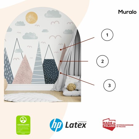 NAKLEJKI NA ŚCIANĘ DLA DZIECI RÓŻOWE GÓRY PTAKI SŁOŃCE CHMURY ZESTAW