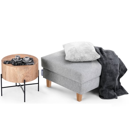 KONSIMO ERISO Szary składany stołek na drewnianych nogach otomana