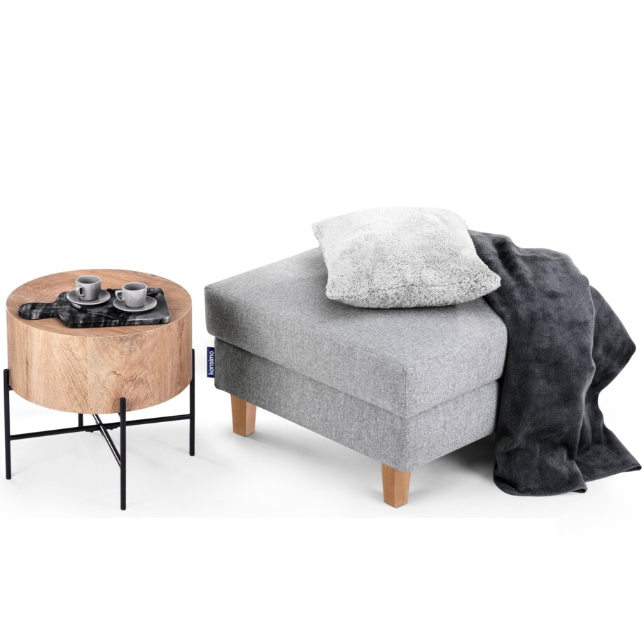 KONSIMO ERISO Szary składany stołek na drewnianych nogach otomana